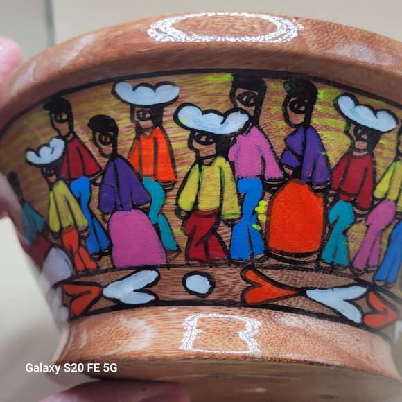 Beautiful Vibrantly Painted Mexican Wooden Decorative Bowl Wedding - Picture 4 of 16
